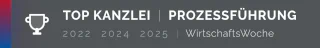 TOP Kanzlei - Prozessführung. WirtschaftsWoche 2022, 2024, 2025